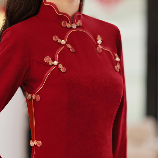 秋冬新款，长款单层倒大袖新娘敬酒服旗袍TMY-7155 商品图2