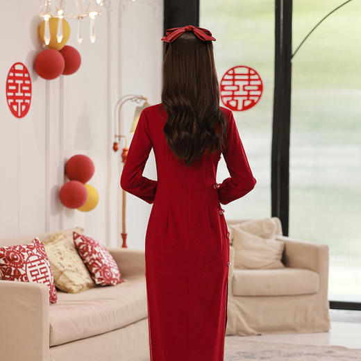 秋冬新款，长款单层倒大袖新娘敬酒服旗袍TMY-7155 商品图4