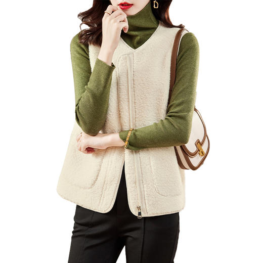 休闲仿羊羔绒马甲文艺宽松口袋撞色马甲显瘦外套HR-22Q33 商品图5