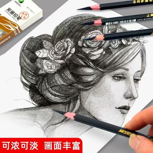 马利炭画铅笔美术生素描速写特软性碳笔玛丽马力绘画硬性黑白色高光绘画笔中性炭画铅笔画画1支 商品图1