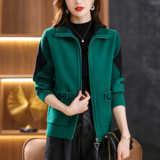 女士格子翻领短外套，秋季新款宽松休闲女装秋冬拉链撞色上衣CC-33-2595 商品图6