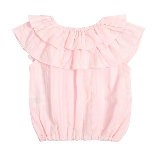 非质量问题不退换哦~Franch cat 粉色荷叶边短袖上衣 商品图3