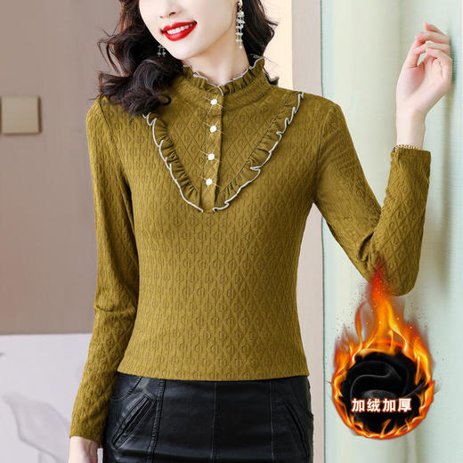 秋冬新款，半高领木耳边小衫加绒加厚打底衫 TYL210 商品图0