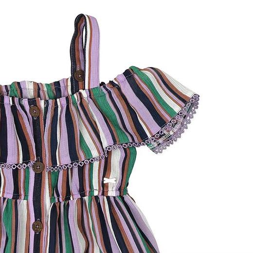 非质量问题不退货哦~紫色条纹露肩连衣裙 商品图1