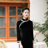 妈妈装秋款旗袍，新款女改良版黑色丝绒旗袍款秋季气质蕾丝边MX-70097 商品缩略图3