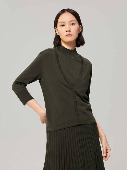 OVV 2022秋冬新款女装简约七分袖针织羊毛开衫 商品图3