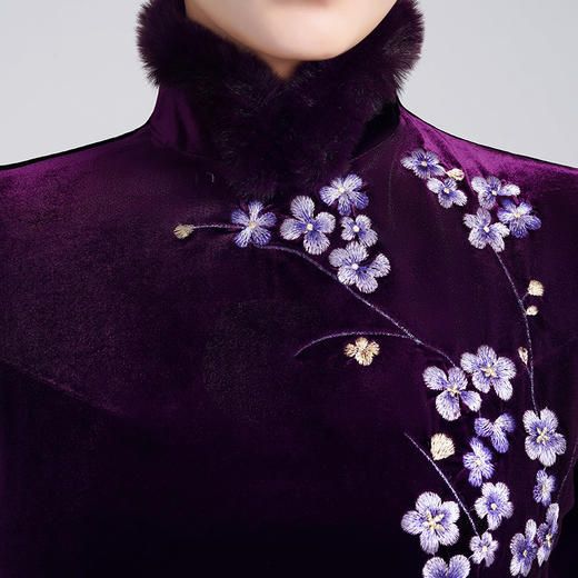 新款真丝绒连衣裙，秋季大码女装名媛气质妈妈改良旗袍婚宴礼服LHS-SR5 商品图1