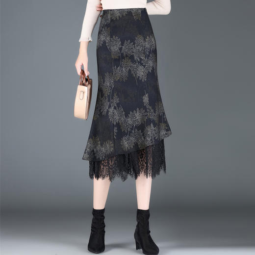 优雅复古，印花鱼尾拼接蕾丝包臀裙MYX-21620 商品图1