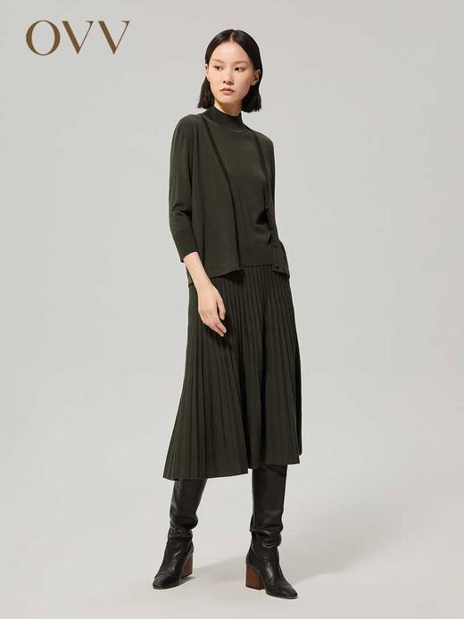 OVV 2022秋冬新款女装简约七分袖针织羊毛开衫 商品图0