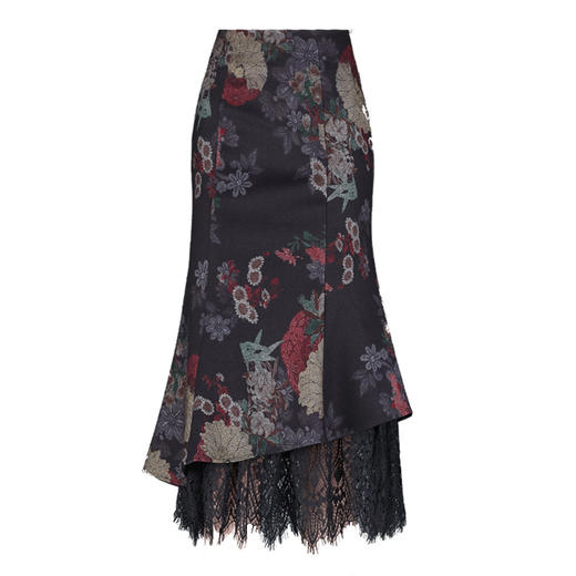 优雅复古，印花鱼尾拼接蕾丝包臀裙MYX-21620 商品图4