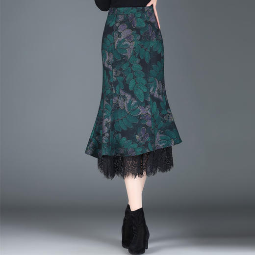 优雅复古，印花鱼尾拼接蕾丝包臀裙MYX-21620 商品图3