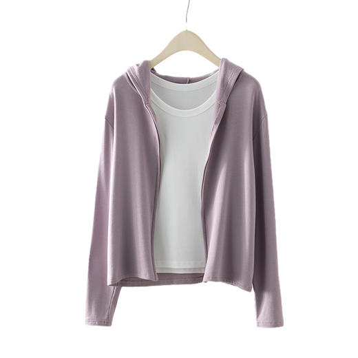 加绒拉链卫衣秋冬长袖连帽休闲开衫黑色上衣纯色螺纹修身短款外套 商品图4