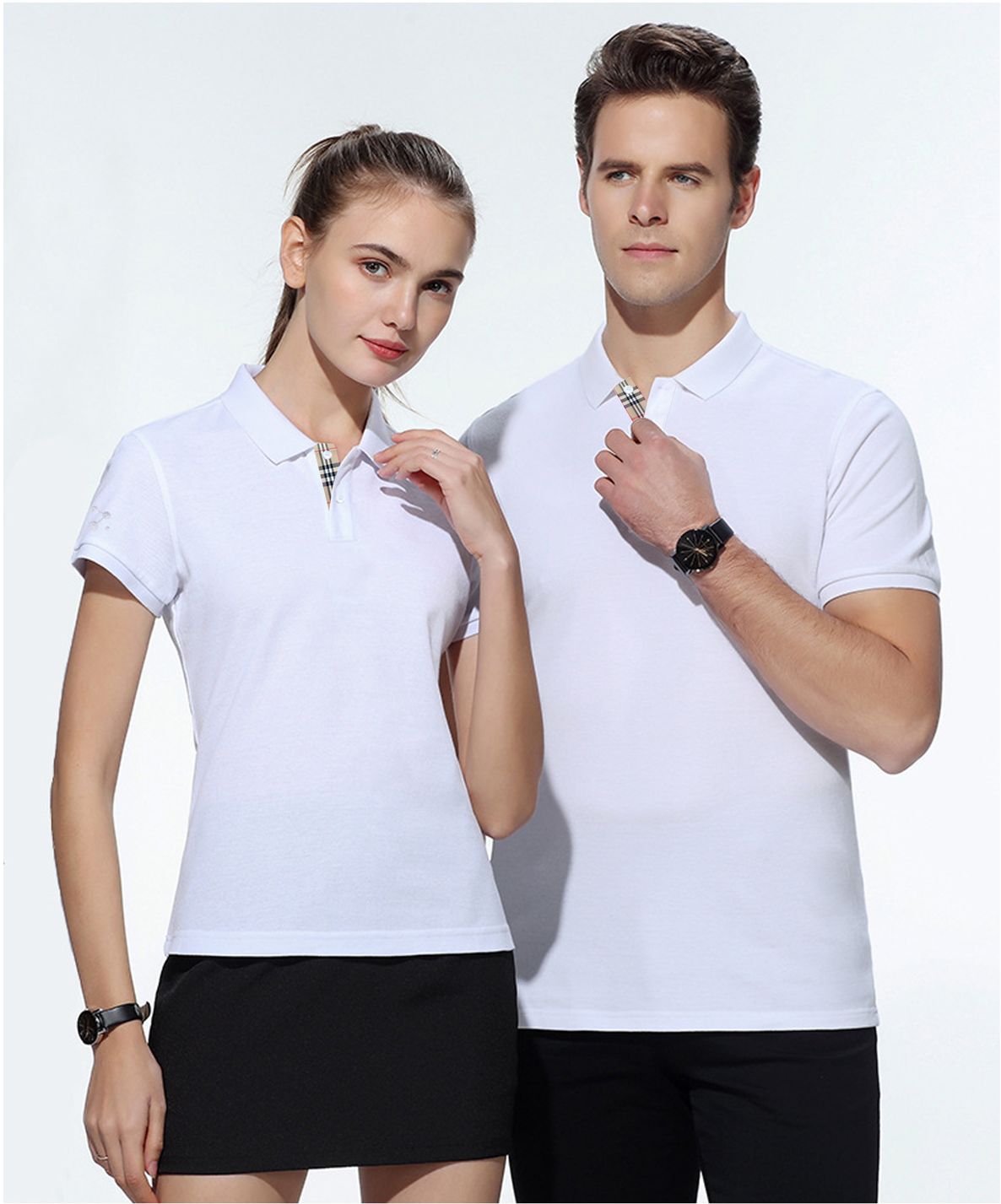 万采互联POLO衫（短袖） 纯棉 时尚百搭 经典版 门襟处点缀复古格纹设计