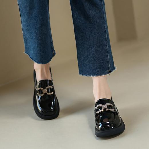 ZHR2022年春秋新款英伦风镜面厚底一脚蹬乐福鞋时尚休闲粗跟单鞋 商品图0