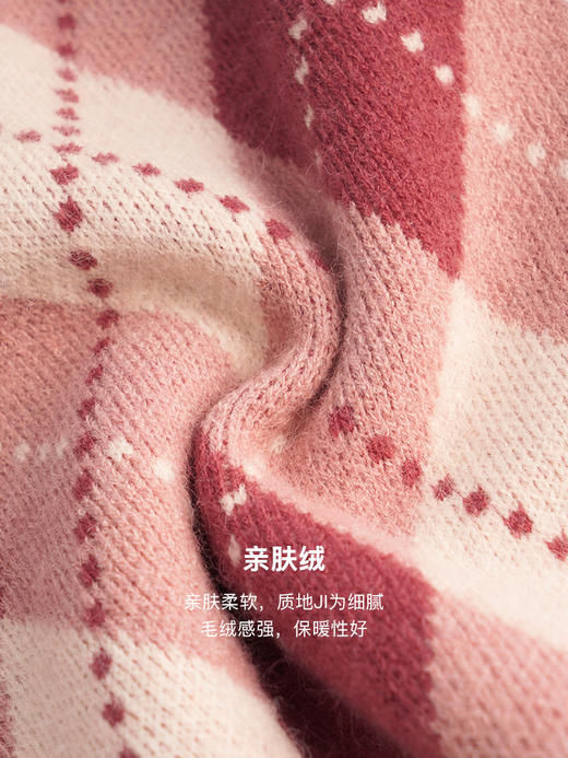 OLrain欧芮儿法式粉色套头毛衣女秋季2022新款慵懒风菱格v领上衣 商品图2