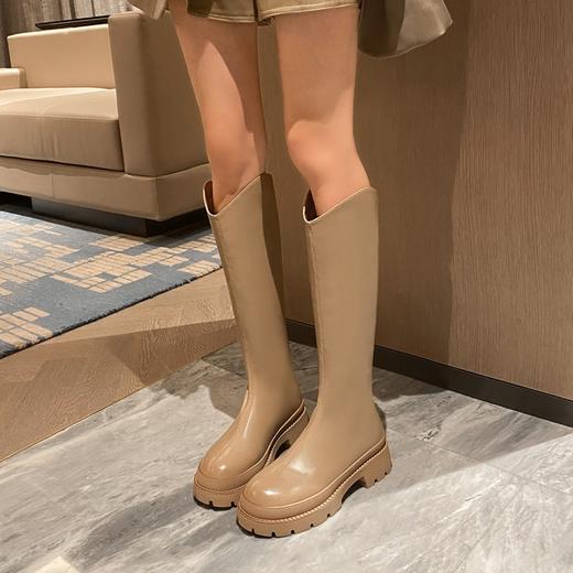 ZHR单里加绒可选长筒靴女2022年冬季新款小个子V口不过膝靴百搭厚底显瘦高筒靴 商品图1