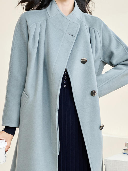 剩S/M/L/XL/XXL 米思阳2025冬季新款时尚简约纯色毛呢外套宽松收腰长款大衣女3366 商品图4