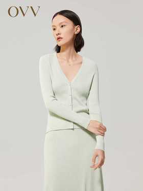 OVV 2022秋冬新款女装基础款桑蚕丝棉混纺V领休闲长袖针织开衫