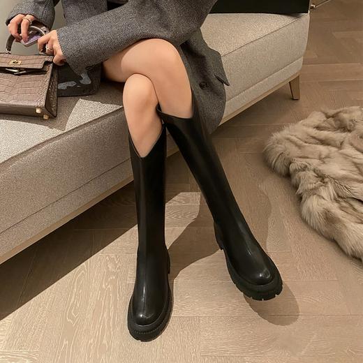 ZHR单里加绒可选长筒靴女2022年冬季新款小个子V口不过膝靴百搭厚底显瘦高筒靴 商品图3