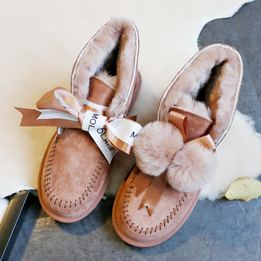 秋冬东北雪地靴女加绒高颜值羊皮毛一体蝴蝶结两穿保暖甜美棉鞋 商品图0