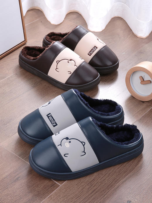 男士棉拖鞋冬天室内毛绒保暖防滑居家居厚底防水皮拖鞋男秋冬季fn14 商品图3