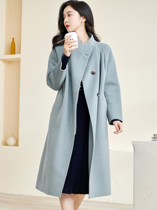 剩S/M/L/XL/XXL 米思阳2025冬季新款时尚简约纯色毛呢外套宽松收腰长款大衣女3366 商品图1