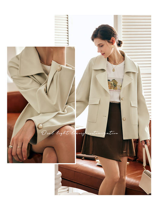 OLrain欧芮儿法式风衣短外套女秋季2022新款宽松设计感小香风上衣 商品图0