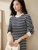 米思阳气质淑女针织连衣裙2025新款ins潮流撞色条纹中长裙子2589 商品缩略图1