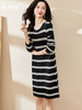 剩M/L 米思阳2024秋季新款休闲时尚条纹中长款T裙宽松九分袖连衣裙0534 商品缩略图0