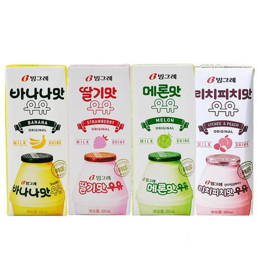 韩国进口宾格瑞牛奶香蕉草莓哈密瓜荔枝甜牛奶韩剧饮品饮料200ml 商品图0