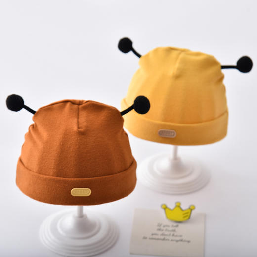 【可爱触角胎帽】新生儿帽子婴儿胎帽春秋双层可爱触角护囟门纯棉套头帽0—3个月 商品图1