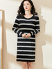 剩M/L 米思阳2024秋季新款休闲时尚条纹中长款T裙宽松九分袖连衣裙0534 商品缩略图1