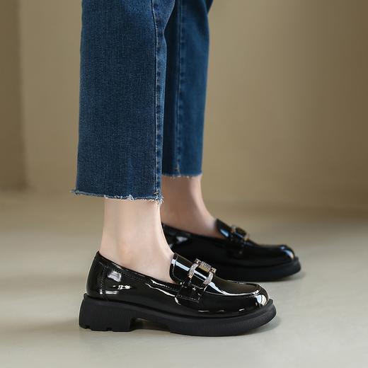 ZHR2022年春秋新款英伦风镜面厚底一脚蹬乐福鞋时尚休闲粗跟单鞋 商品图1