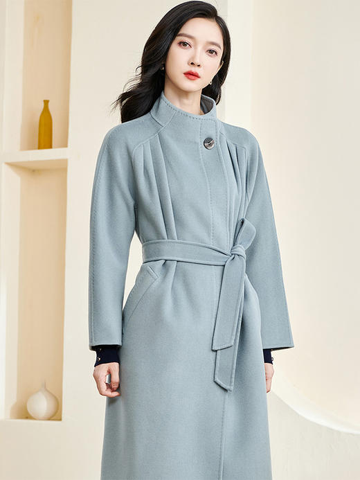 剩S/M/L/XL/XXL 米思阳2025冬季新款时尚简约纯色毛呢外套宽松收腰长款大衣女3366 商品图3