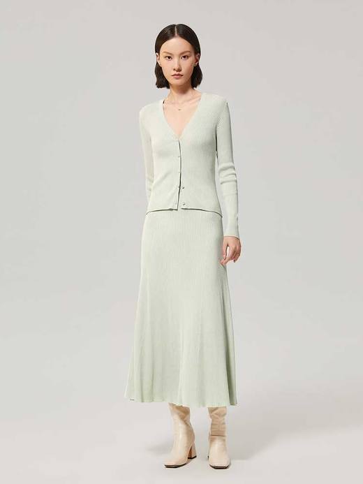 OVV 2022秋冬新款女装基础款桑蚕丝棉混纺V领休闲长袖针织开衫 商品图2