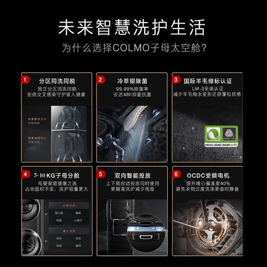 COLMO 分区洗衣机 滚筒全自动 洗烘一体机 15公斤大容量 子母舱分区洗 智能投放 线下同款CLDG15T 商品图8