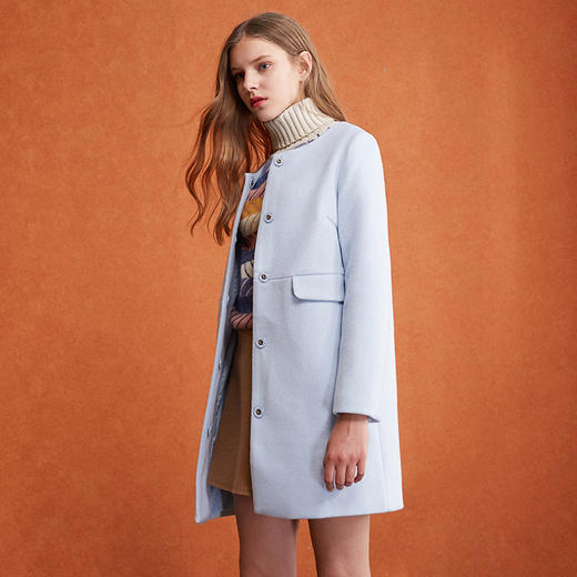 欧芮儿2017冬装新款蓝色长袖毛呢外套女中长款 商品图0