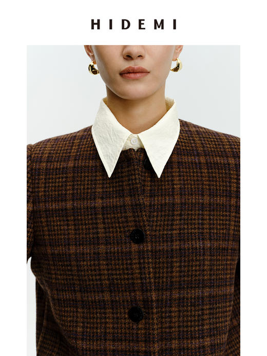 HIDEMI 格纹厚羊毛短款纽扣外套 商品图8
