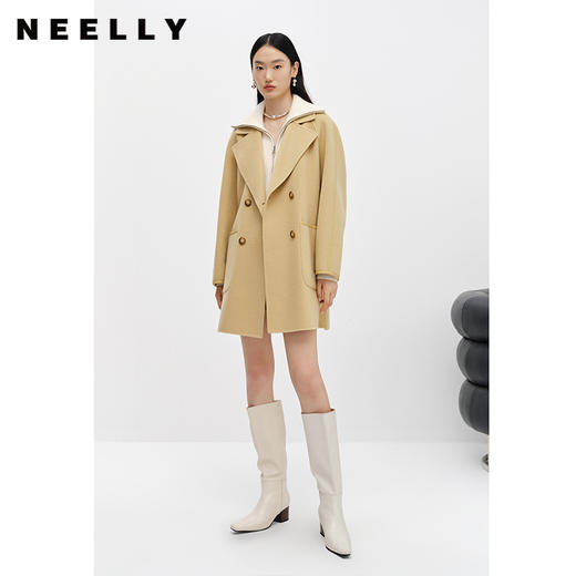 NEELLY纳俪商场同款2022冬季新款双排扣毛呢大衣女中长款宽松外套N22102N01044 商品图1