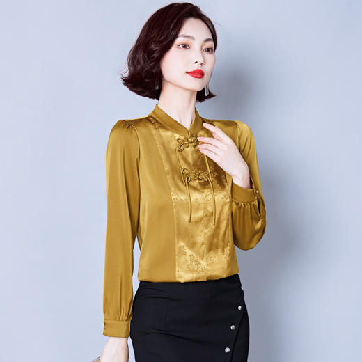 KQL E261N2179 2022秋新款女装仿真丝V领气质百搭长袖衬衫显瘦桑蚕丝衬衣上衣 商品图2