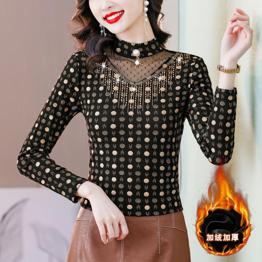 KQL B08N8993重工烫钻网纱打底衫百搭T恤 商品图8