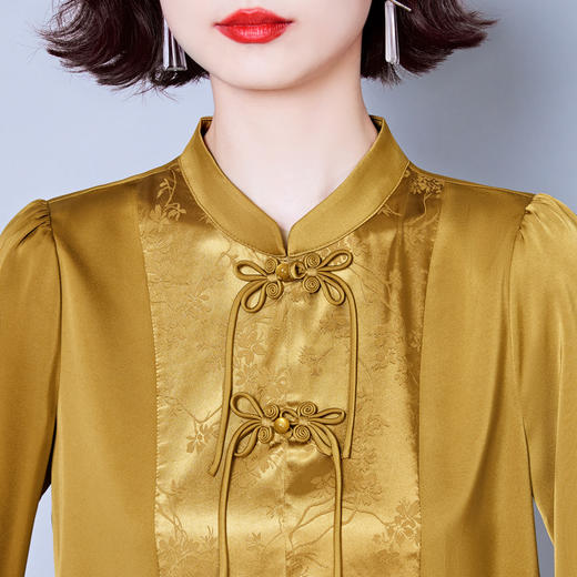 KQL E261N2179 2022秋新款女装仿真丝V领气质百搭长袖衬衫显瘦桑蚕丝衬衣上衣 商品图3