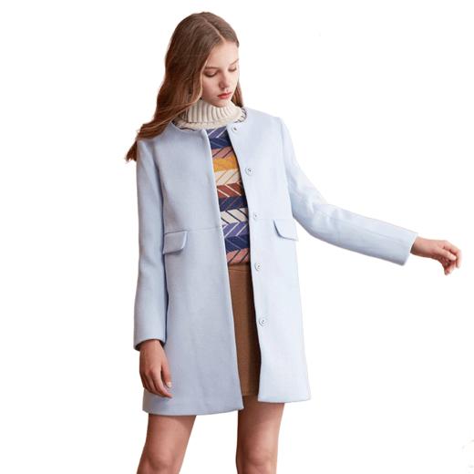 欧芮儿2017冬装新款蓝色长袖毛呢外套女中长款 商品图3