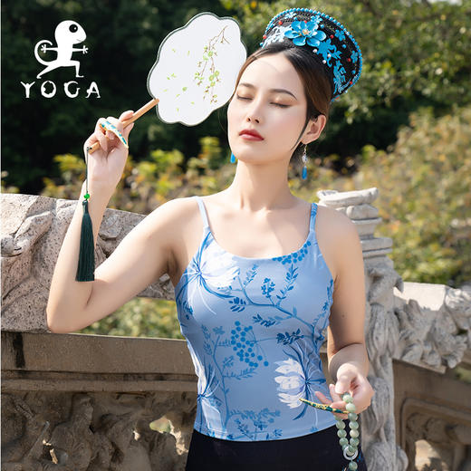 壁虎瑜伽【玉叶】印花聚拢吊带背心 （有胸垫）清仓不退不换 商品图0
