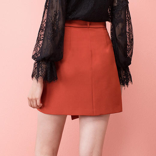 欧芮儿秋冬装2019 新年红色高腰半身裙女不规则短裙子 商品图1
