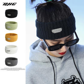 BJHG自制毛线针织运动发带多色金属贴标男女同款网红头套搭配发饰