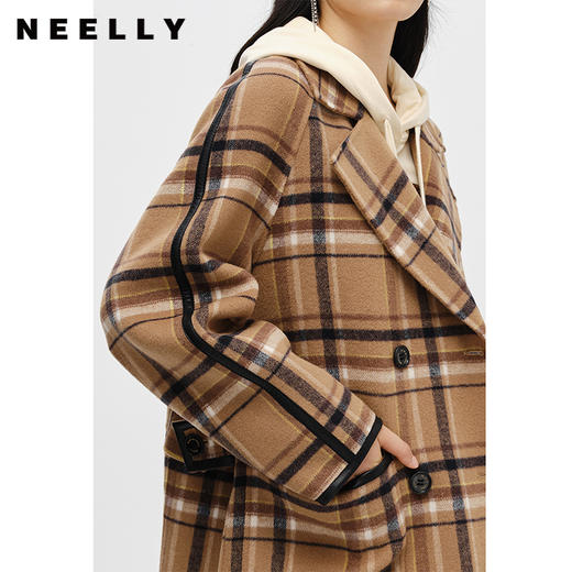 NEELLY纳俪商场同款2022冬季新款双排扣毛呢大衣女中长款宽松外套N22102N01044 商品图3