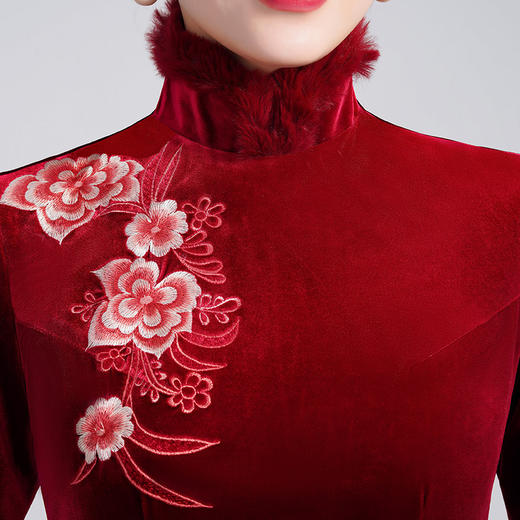 真丝绒连衣裙新款早秋大码女装气质改良旗袍裙婚庆婚宴礼服LHS-SR4 商品图1