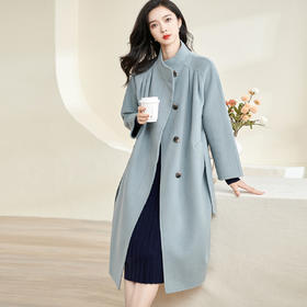 米思阳2025冬季新款时尚简约纯色毛呢外套宽松收腰长款大衣女3366