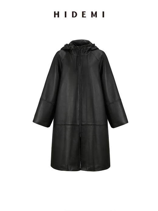 HIDEMI 极简连帽大廓形加厚新西兰小羊皮斗篷式大衣 商品图14